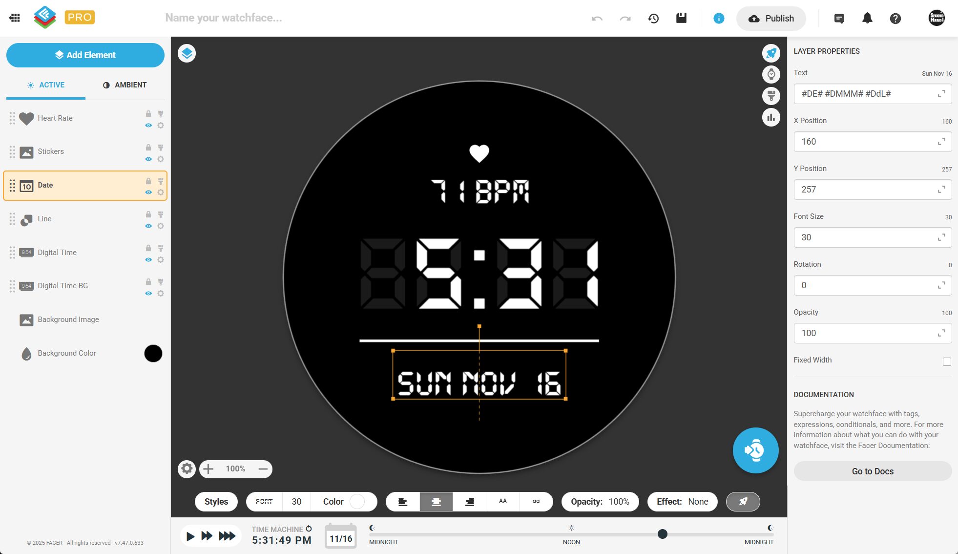 Facer user interface template screenshot, demonstrating how simple using Facer is for starting a new design.